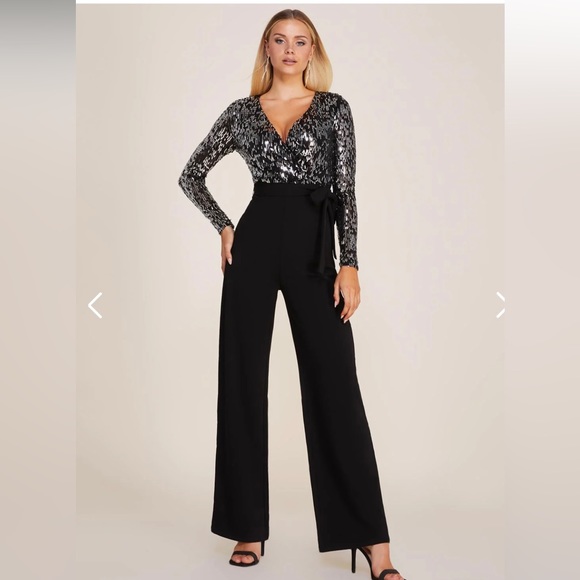 EUC LeChateau Sequin Long Sleeve Straight (wide) Leg Jumpsuit Size XS - Picture 12 of 13